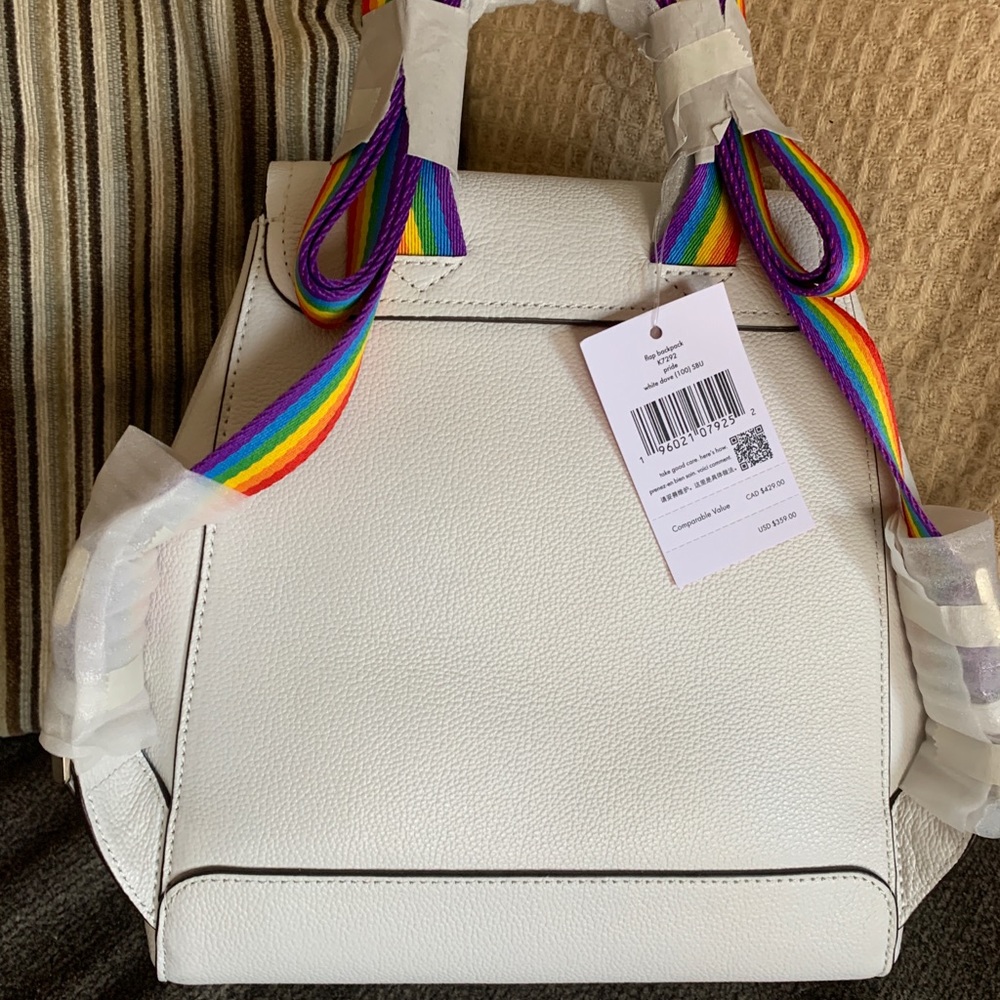 Authentic KATE SPADE Leather Flap drawstring rainbowπmedium backpack - Picture 12 of 15